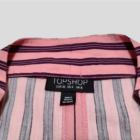Topshop Pink Regimental Striped Balloon Sleeve Blouse Top US 4 NWOT - Picture 4 of 5